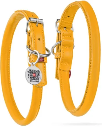 Waudog Rundsyet Læder Halsbånd  Gul  53-61 Cm