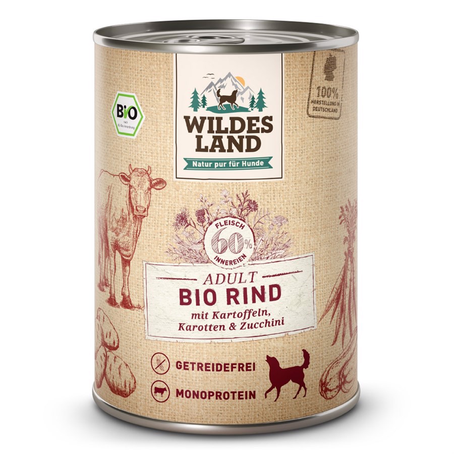 Wildes Land Bio Oksekød økologisk Dåsemad Til Hunde 400g