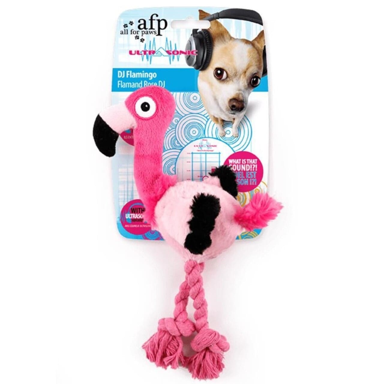 Afp Ultrasonic Dj Flamingo 27cm Hundelegetøj Med Ultralyd Og Rebben For Hunde